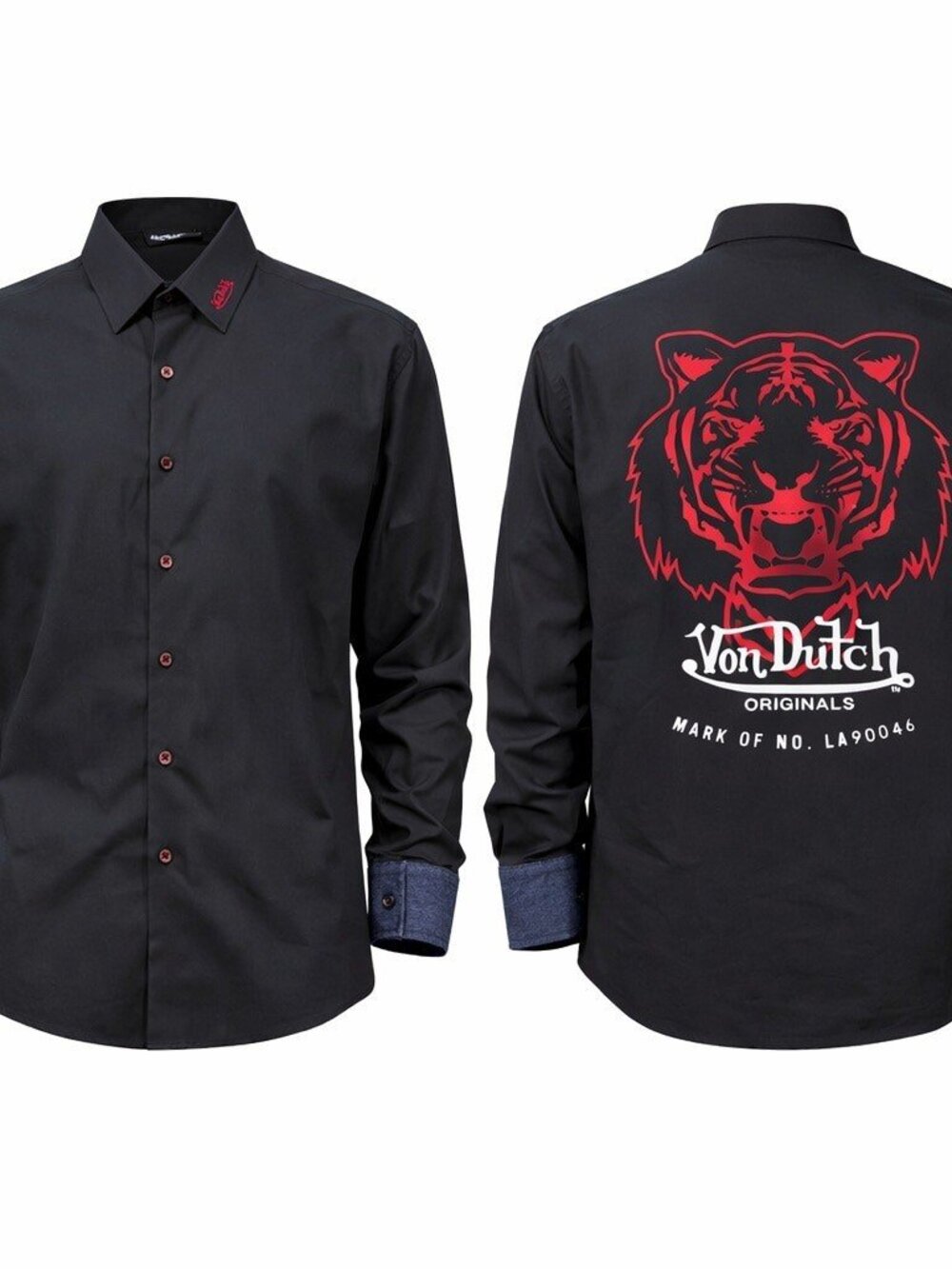 Von Dutch Button-Down Shirt M Black Y2K Tiger Graphic Cotton NWT
